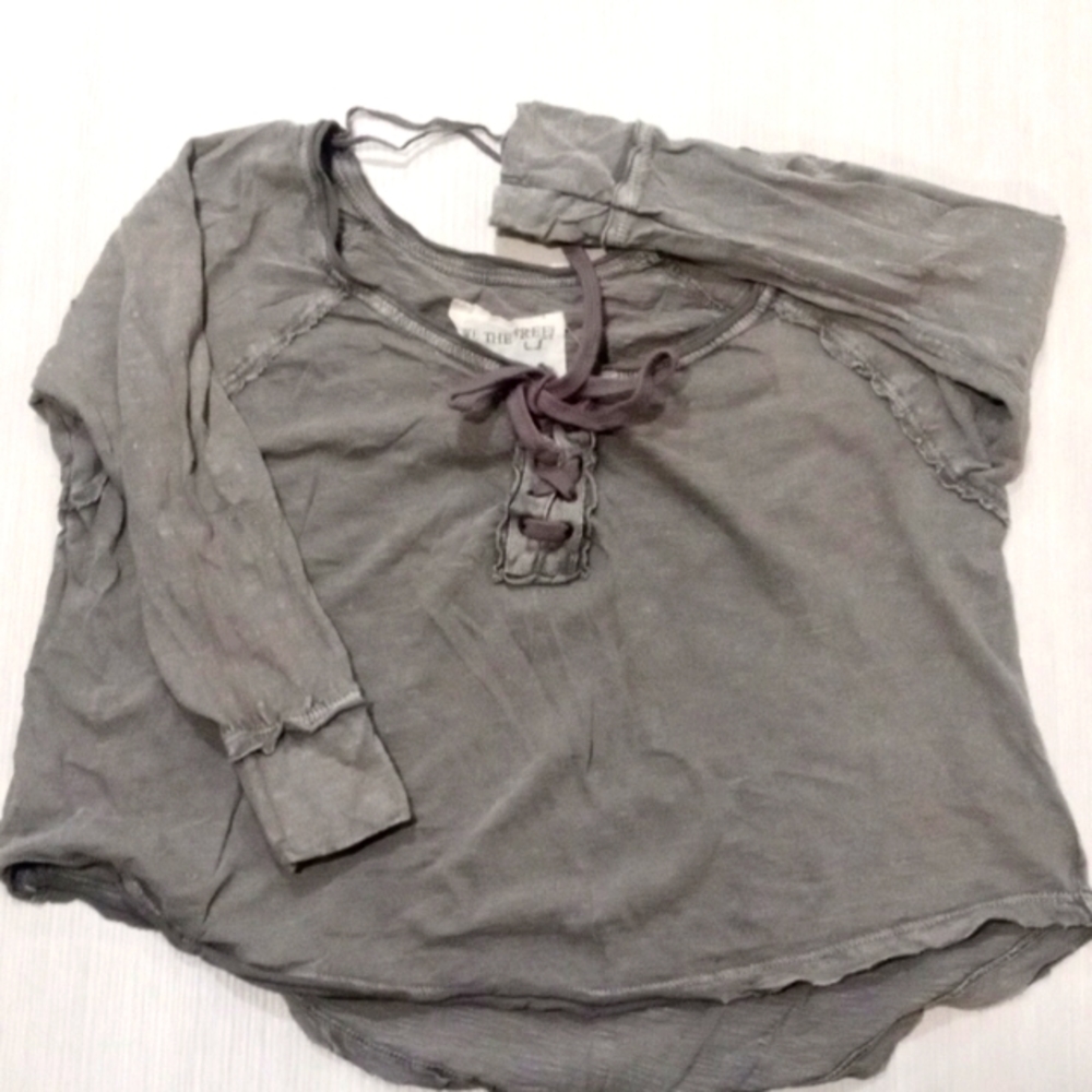 WE THE FREE PEASANT LACE UP BLOUSE GREY XS